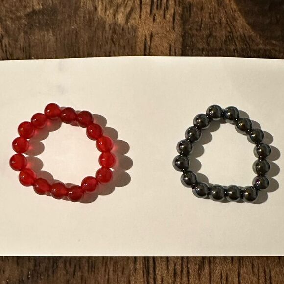 NWT ALKEME Stackable Bead Rings Red Black - Leukemia & Lymphoma Society Dust Bag - Picture 2 of 5